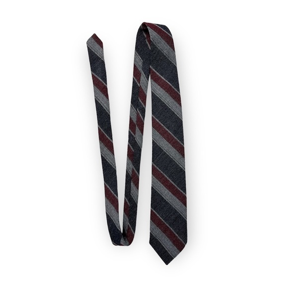 VTG Woolcrofter Awning Stripe Navy blue Burgundy Red Thick Necktie Wedding Fancy - Picture 1 of 5